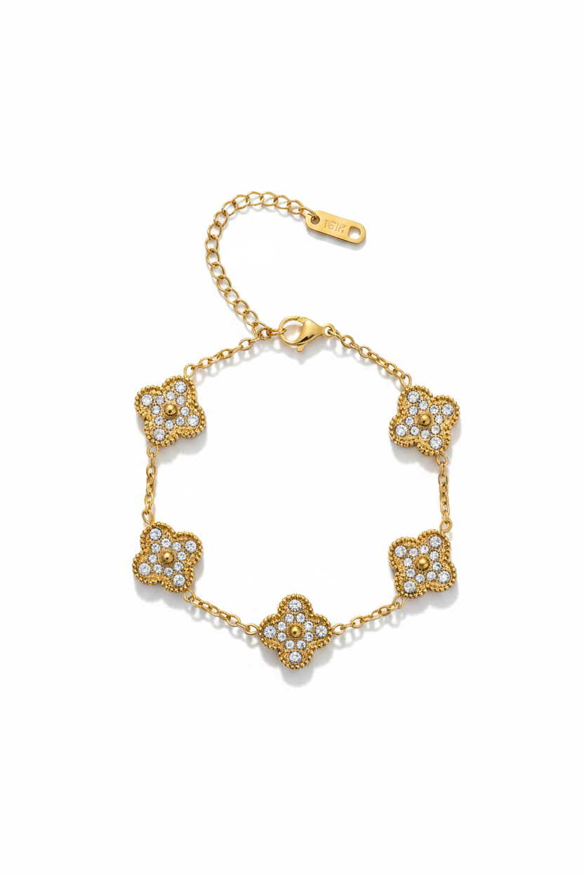 Gouden kristal klaver armband