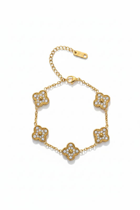 Gouden kristal klaver armband